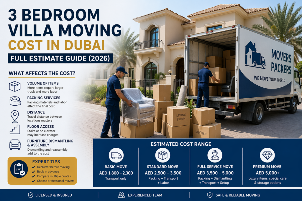 3 Bedroom Villa Moving Cost in Dubai